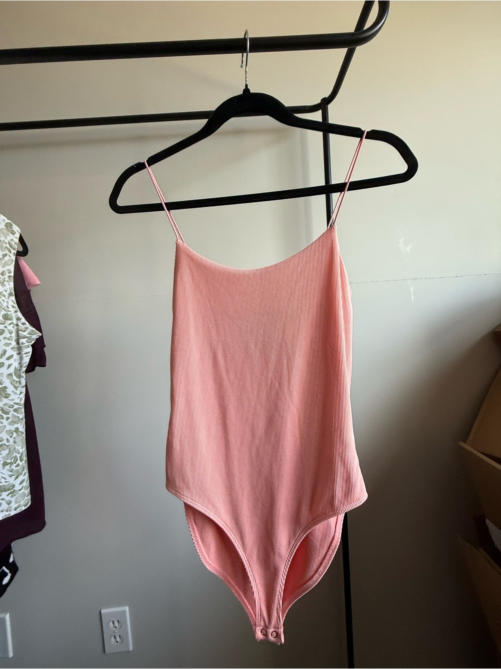 Forever 21 Coral Pink Ribbed Spaghetti Strap Bodysuit